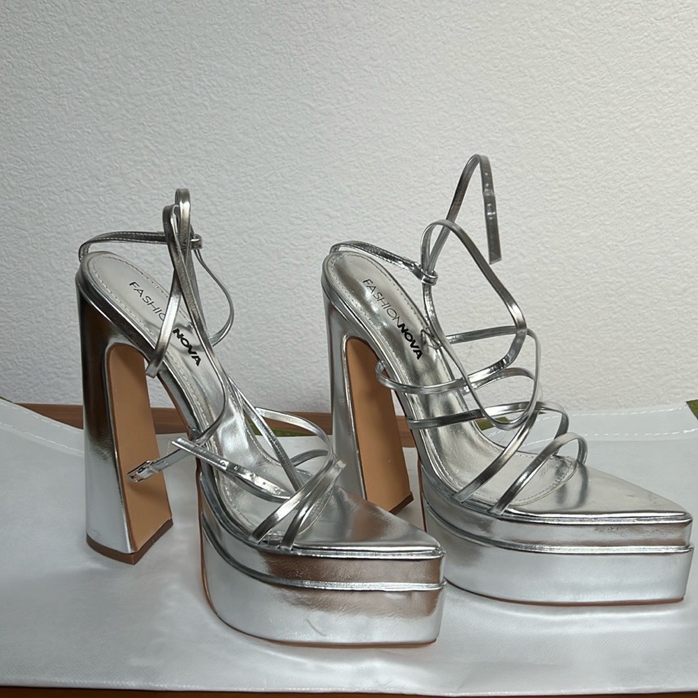 Fashion Nova High Heels size 6.5 silver worn once